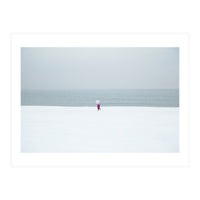 A walking woman in the winter snow beach (Print Only)