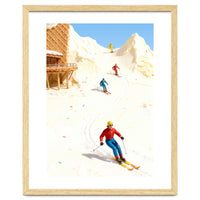 Skiing on Ice Cream Mountains, Miniature Skiers Winter Art Print for Kitchen Decor