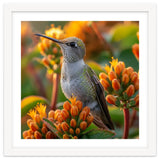 Hummingbird Perched On Orange Flowers thumbnail