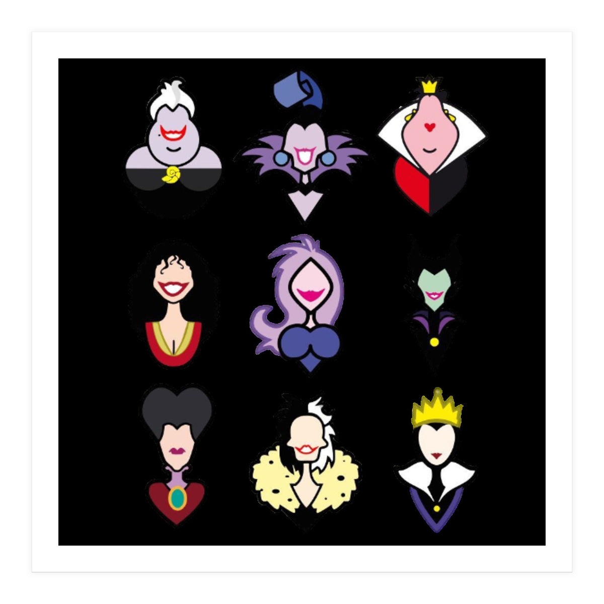 Disney Villains Cartoon Minimalist Faces (Print Only)