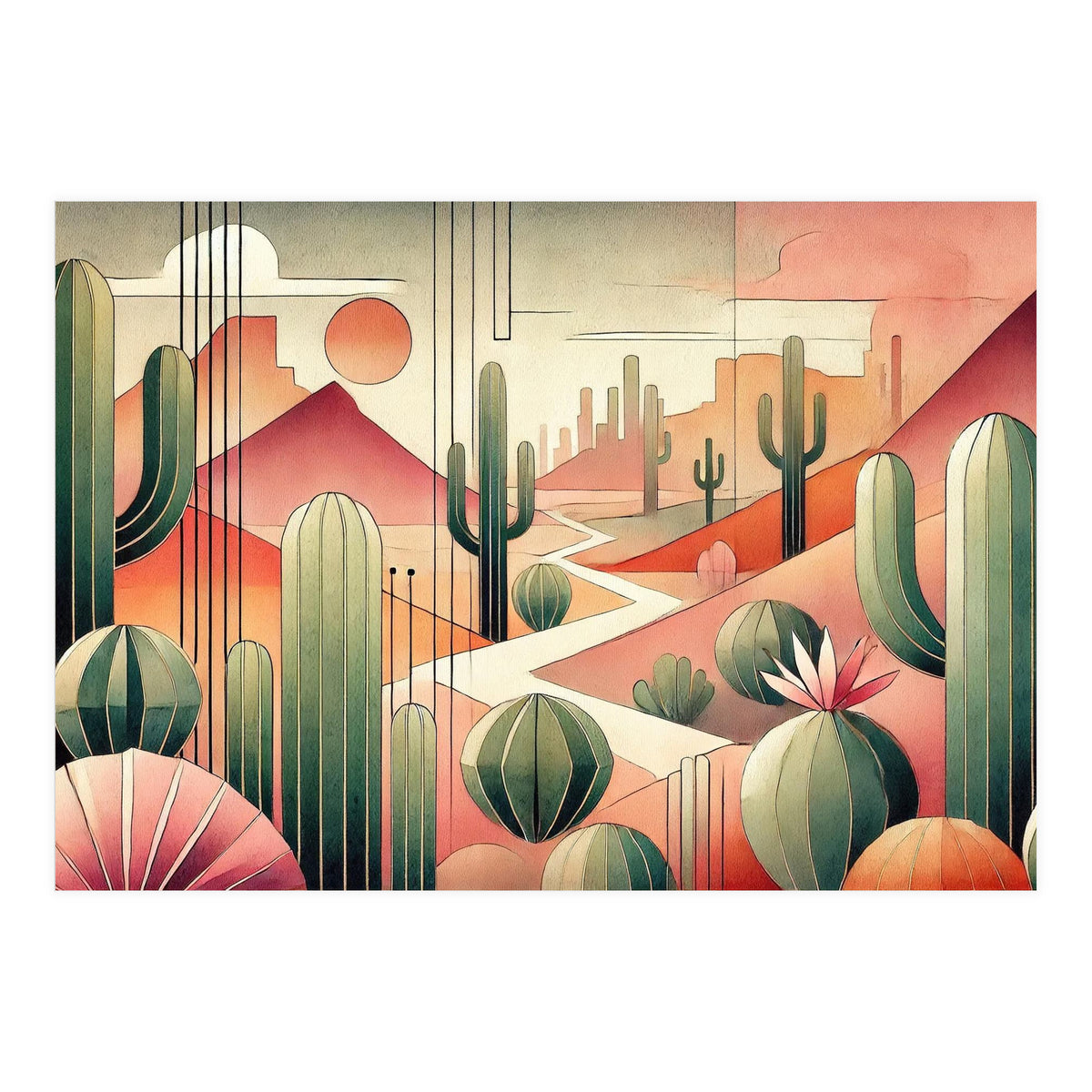 Art Deco Desert Cacti (Print Only)