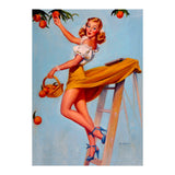 Pinup Sexy Woman Picking Oranges On A Tree Branch (Print Only) thumbnail