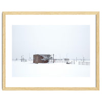 Barn in the winter snowscape