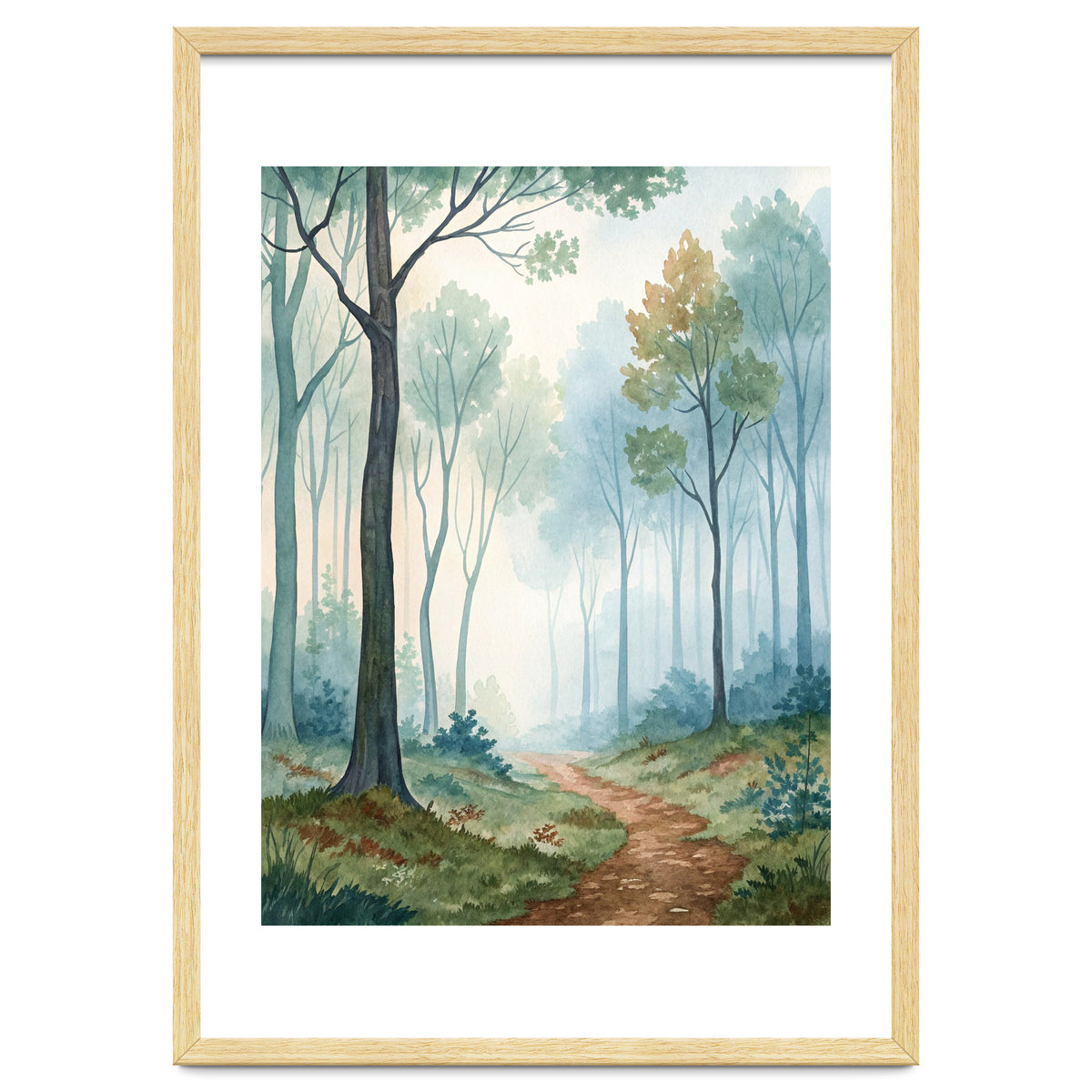 Ethereal Misty Forest Watercolor Art Print