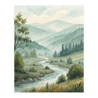 Serene River Valley in Soft Watercolor (Print Only)