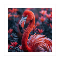 Vibrant Flamingo Portrait With Tropical Foliage (Print Only)