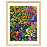 Vibrant Summer Sunflower and Iris Meadow Oil Painting thumbnail
