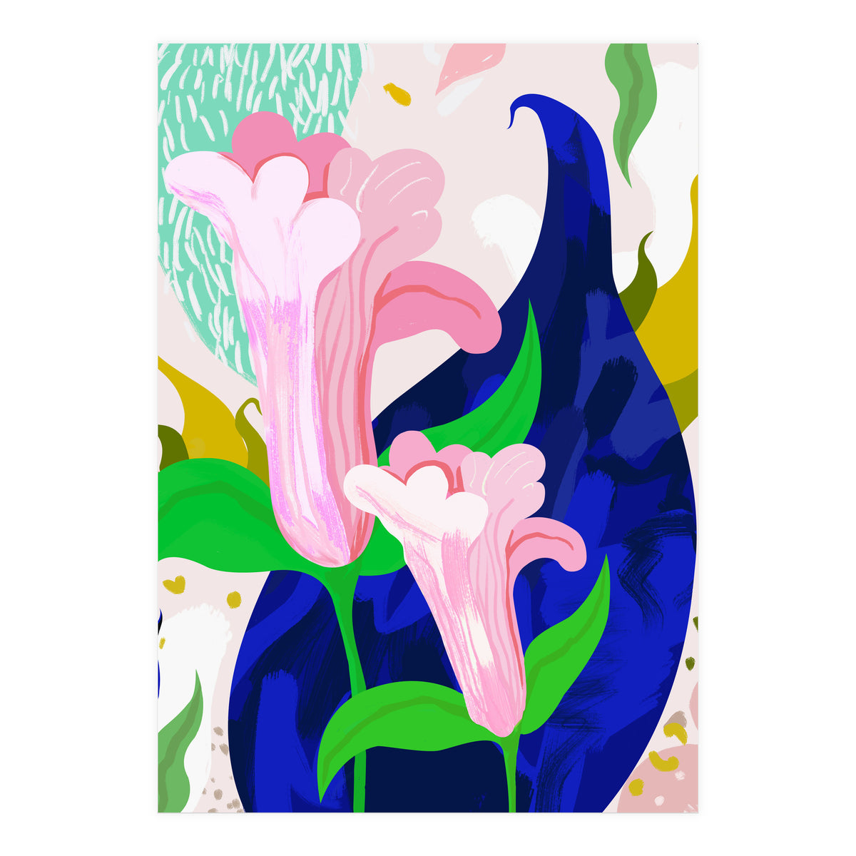 Blue Leaf | Abstract Botanical Floral Painting | Eclectic Pop of Color Nature | Jungle Plants (Print Only)