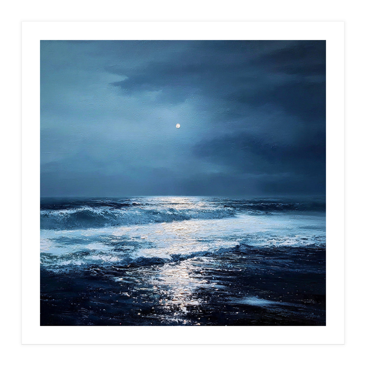 Midnight Seascape with Moonlight Reflecting (Print Only)