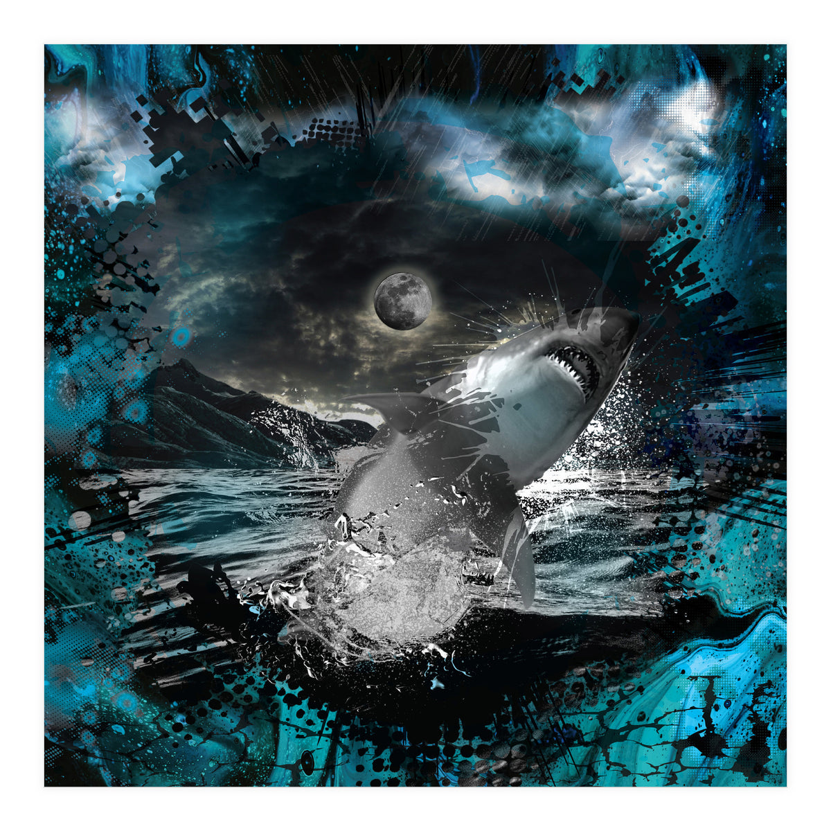 Shark Blue Moon Ocean Splash (Print Only)