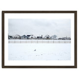 A seagull and snow covered houses thumbnail
