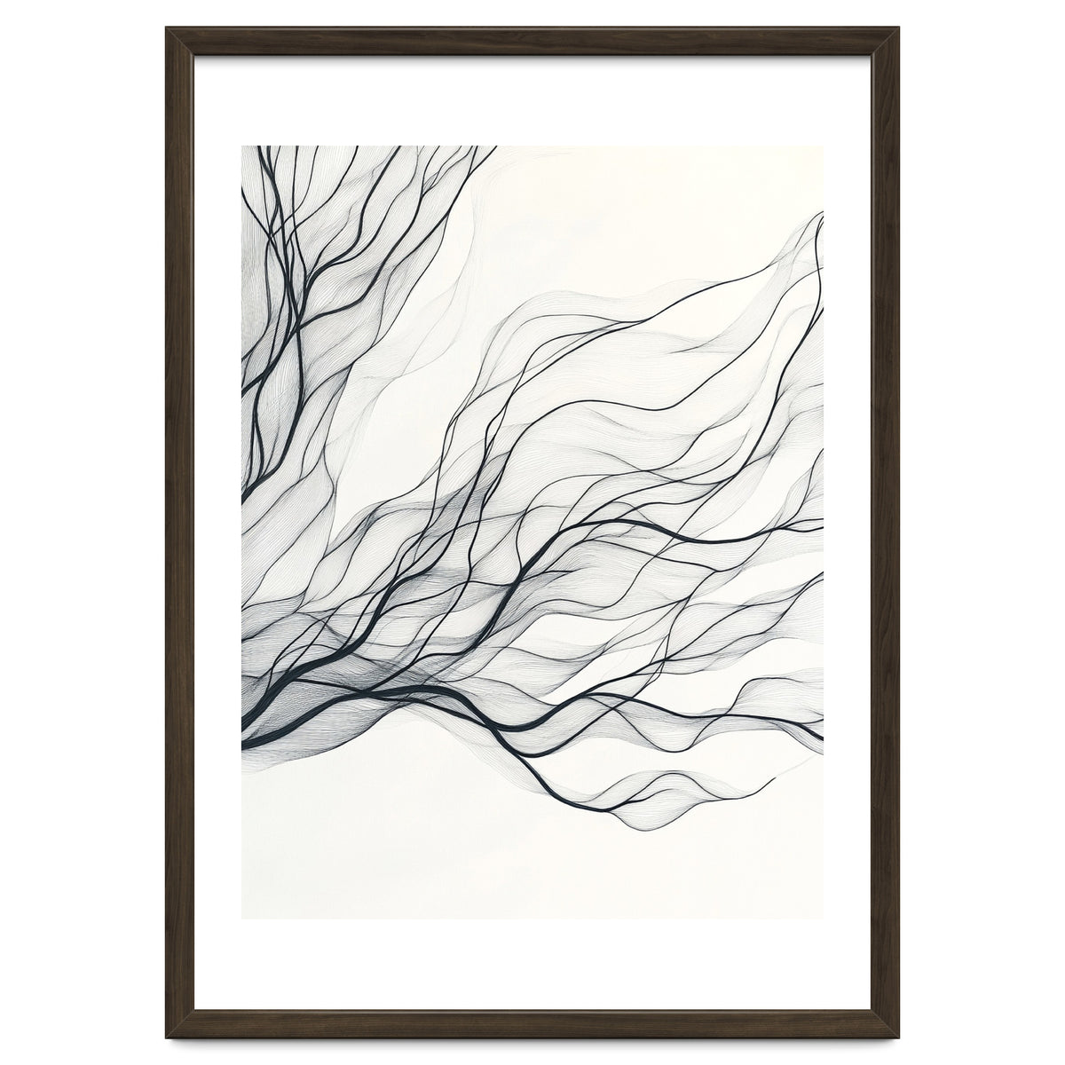Abstract Black Branching Lines Flowing