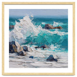 Dynamic Crashing Turquoise Ocean Wave Against Rugged Coastal Rocks thumbnail
