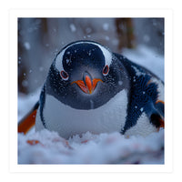Close Up Gentoo Penguin In Snowy Landscape (Print Only)