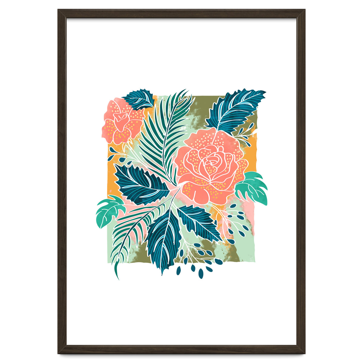 Framed Nature, Botanical Floral Rustic Bohemian, Garden Painting Tropical Illustration