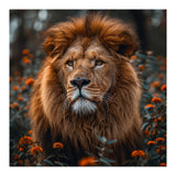 Majestic Lion Portrait In Orange Flowers (Print Only) thumbnail