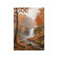 Serene Autumn Waterfall in Misty Forest (Print Only)