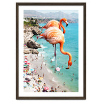 Flamingos on the Beach, Wildlife Surrealism Birds, Nature Flamingo Fantasy Beach Summer Photography