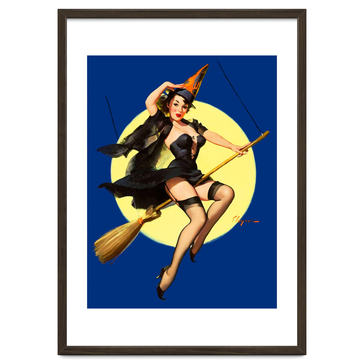 Pinup Sexy Witch Posing On A Broom