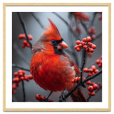 Northern Cardinal Bird Perched Among Red Berries thumbnail