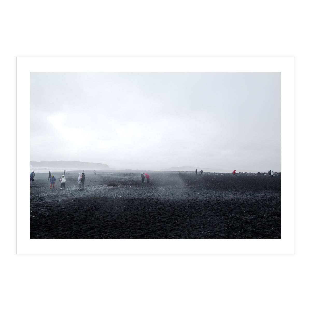 Tourists on the black sand beach - Iceland  (Print Only)