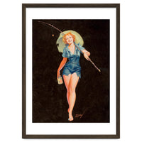 Happy Pinup Girl With A Fishing Stick