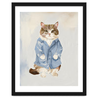 Sir James fluffy Tom cat in his blue pajamas oils