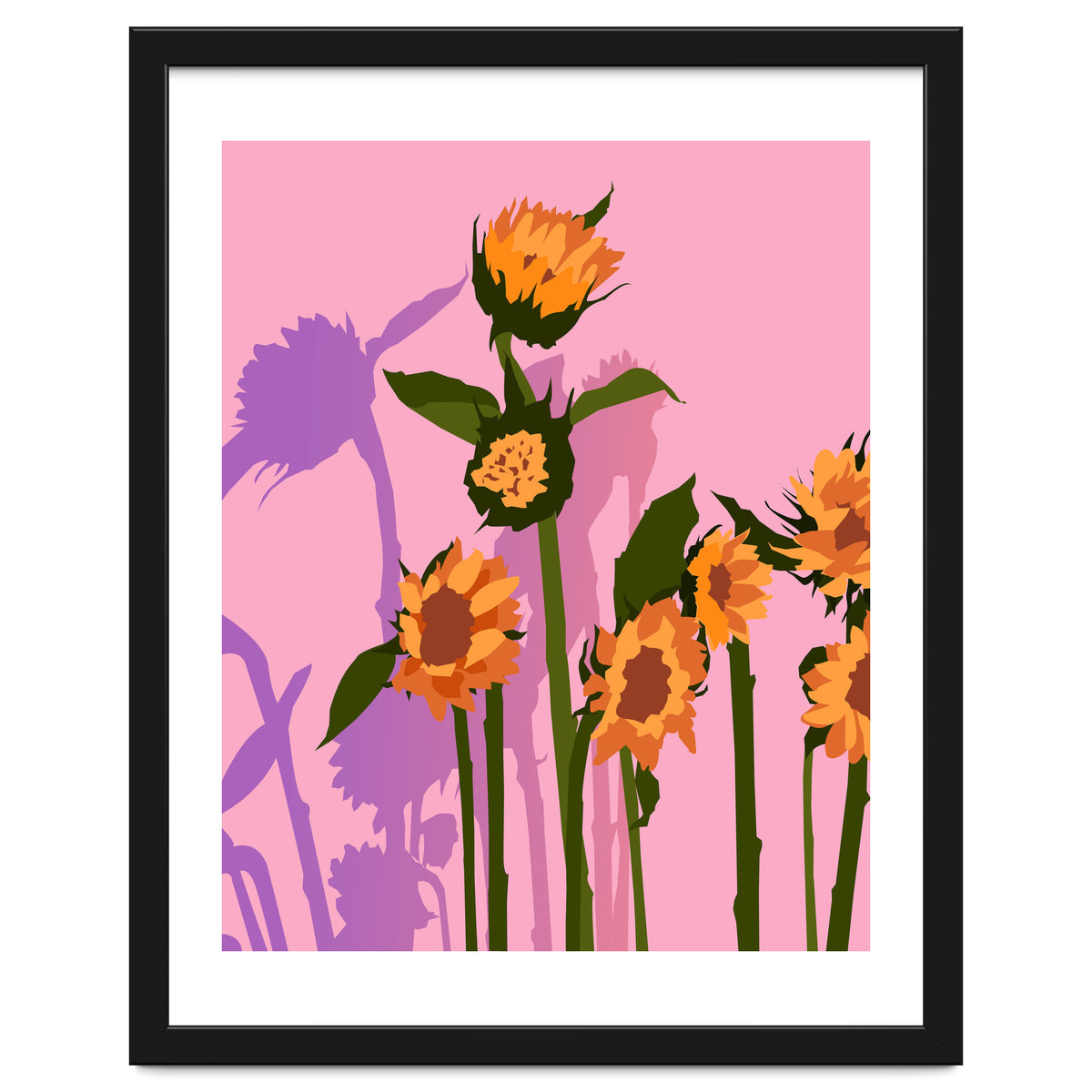 Golden Sunflowers Inside, Botanical Nature Floral Plants Painting, Blush Meadow Blossom Spring, Summer Bohemian Eclectic Positivity