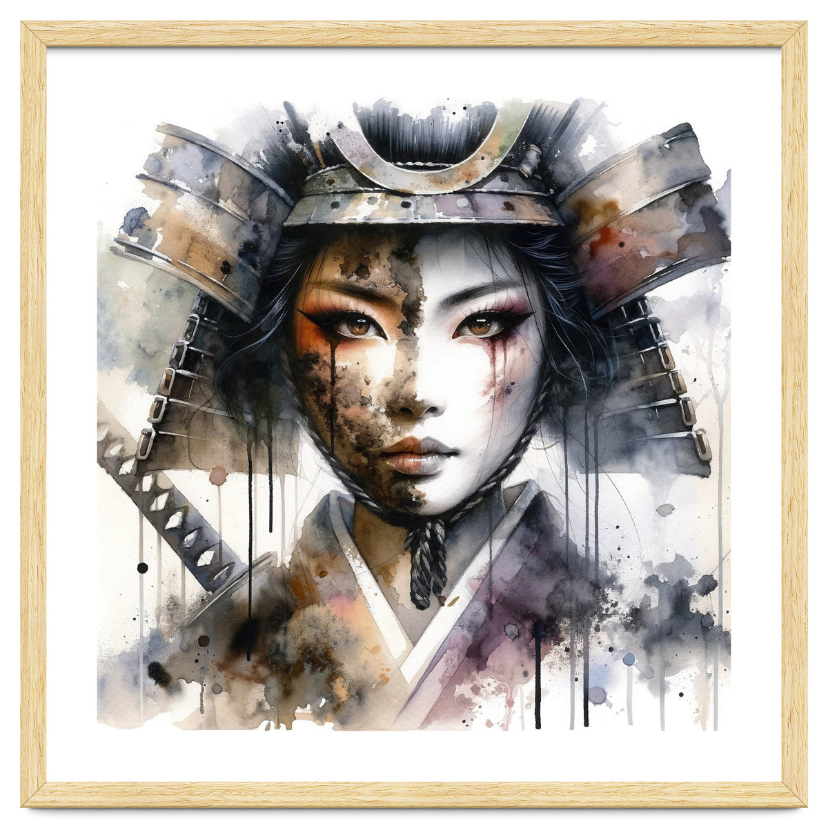 Ink Veil Asian Warrior Woman Portrait