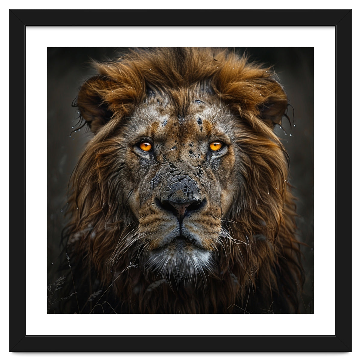 Majestic Lion With Glowing Eyes Close Up Portrait