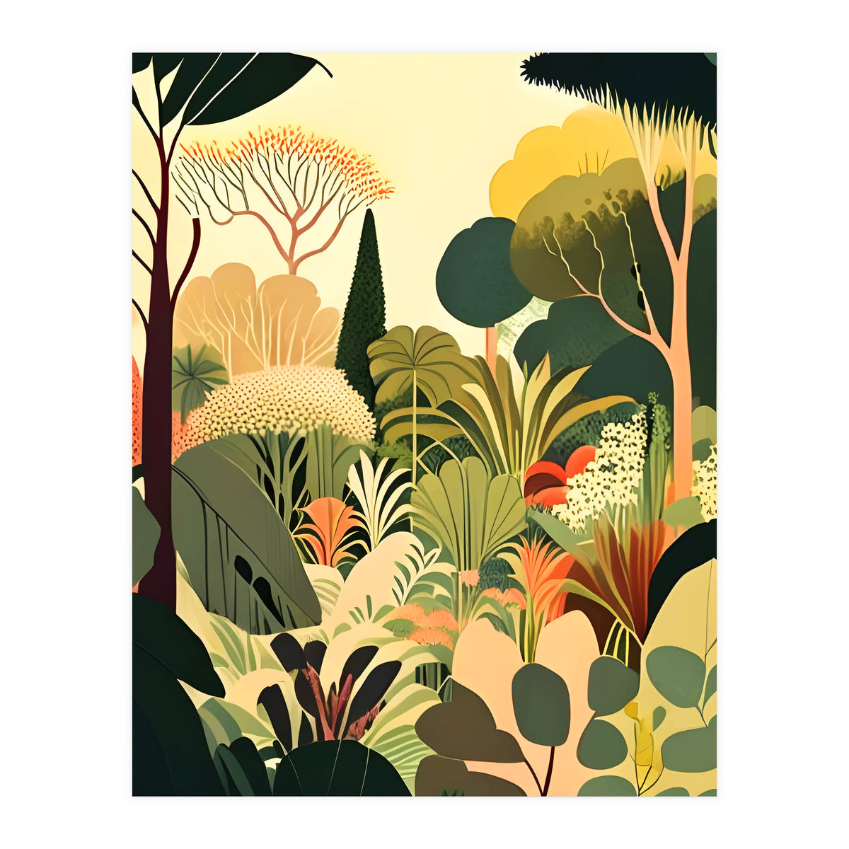 Pastel Garden, Botanical Nature Plants Jungle, Bohemian Eclectic Forest Illustration (Print Only)