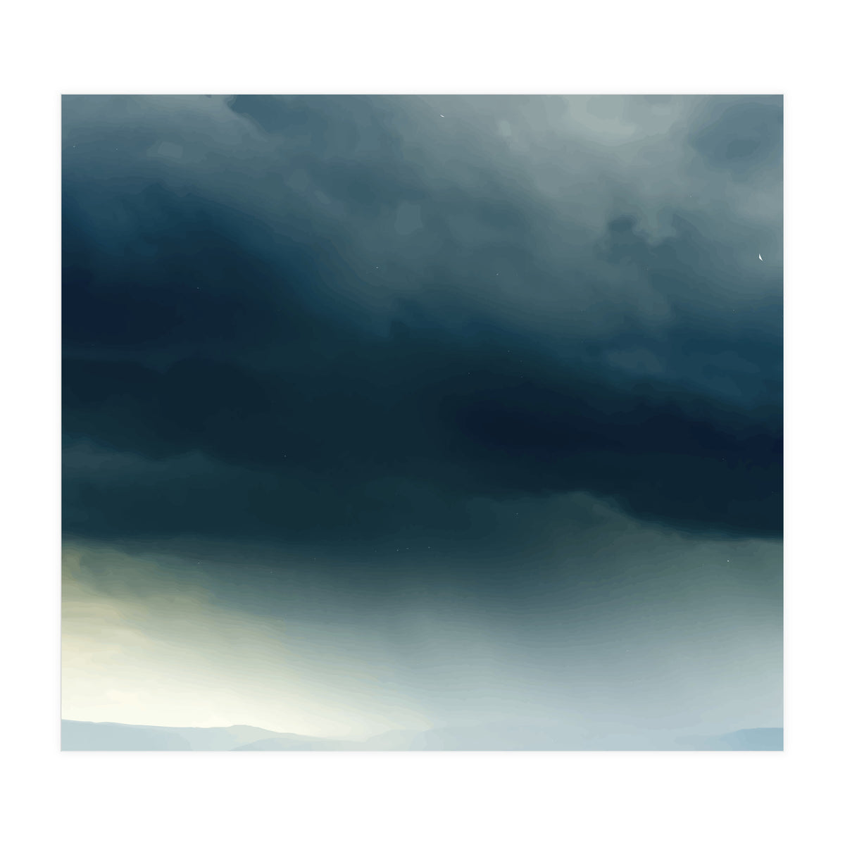 Storm Rain Clouds Watercolor Painting Blue Minimal Dark Sky Graphic (Print Only)