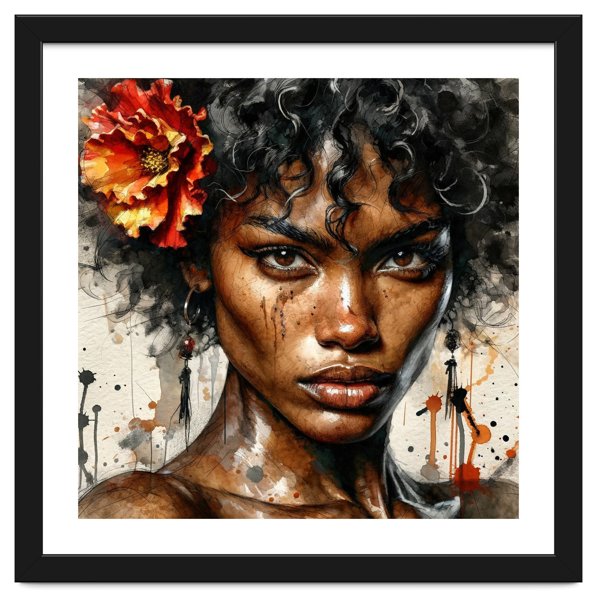 Watercolor Afro American Flamenco Dancer #1