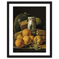 Luis Egidio Meléndez / 'Still Life of Oranges, Watermelon, a Pot, and Boxes of Cake', ca.  1760.
