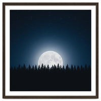 Midnight Serenity: Full Moon Over Forest Silhouettes
