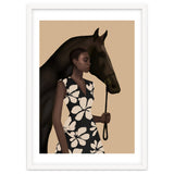 Woman In Bold Print With Black Horse thumbnail