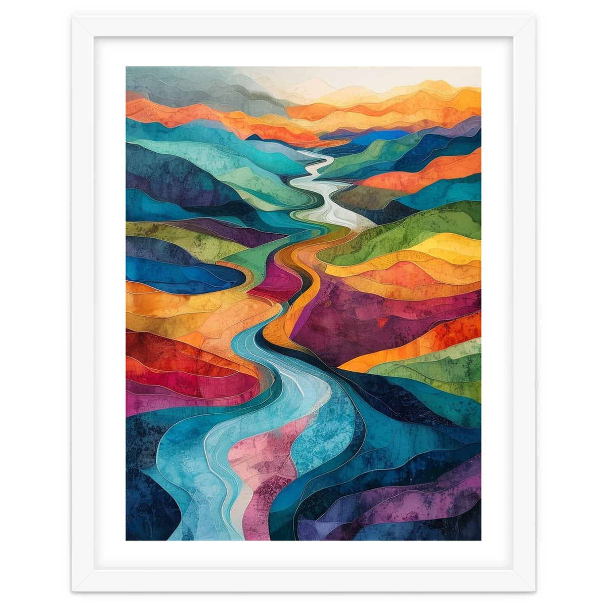 Colorful Abstract River Valley Landscape Art
