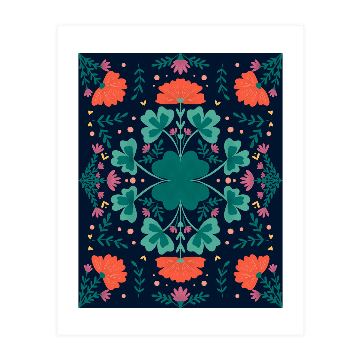 Clovers And Flowers Teal and Orange (Print Only)