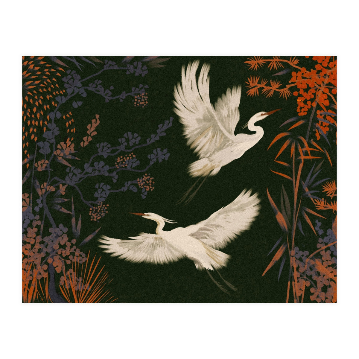 White Herons Flying Asian Art (Print Only)