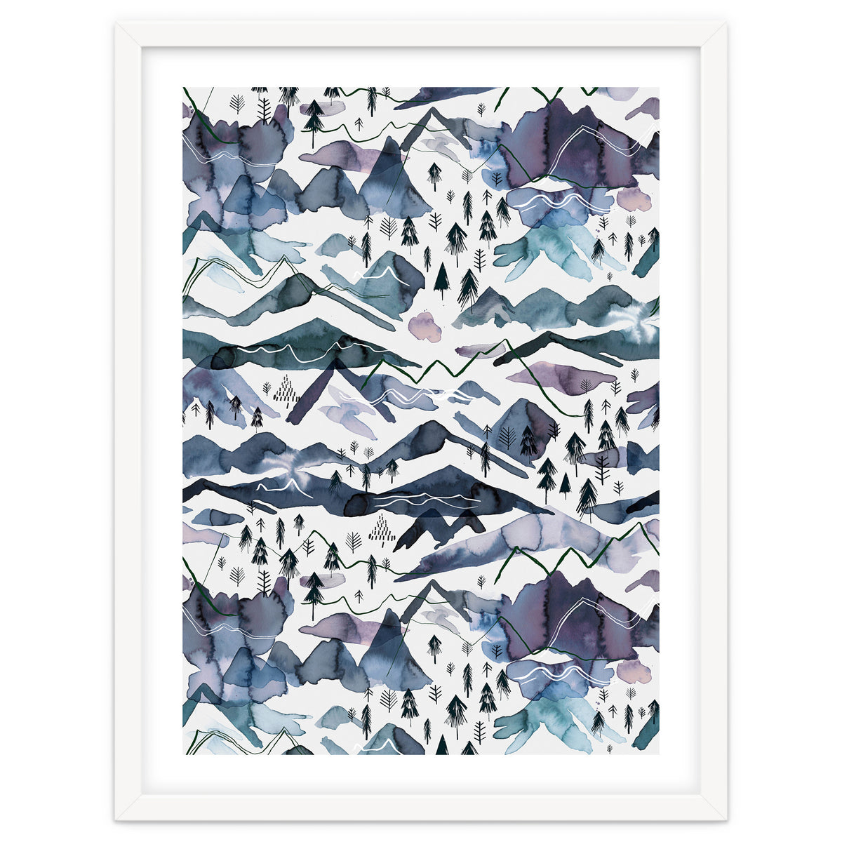 Watercolor Landscape Blue Mountains