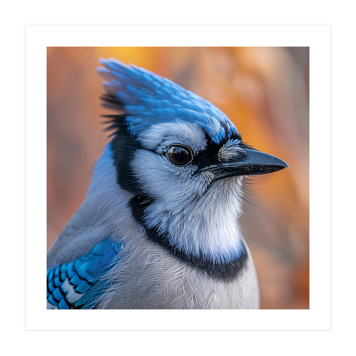 Blue Jay Bird Close Up Detailed Portrait (Print Only)