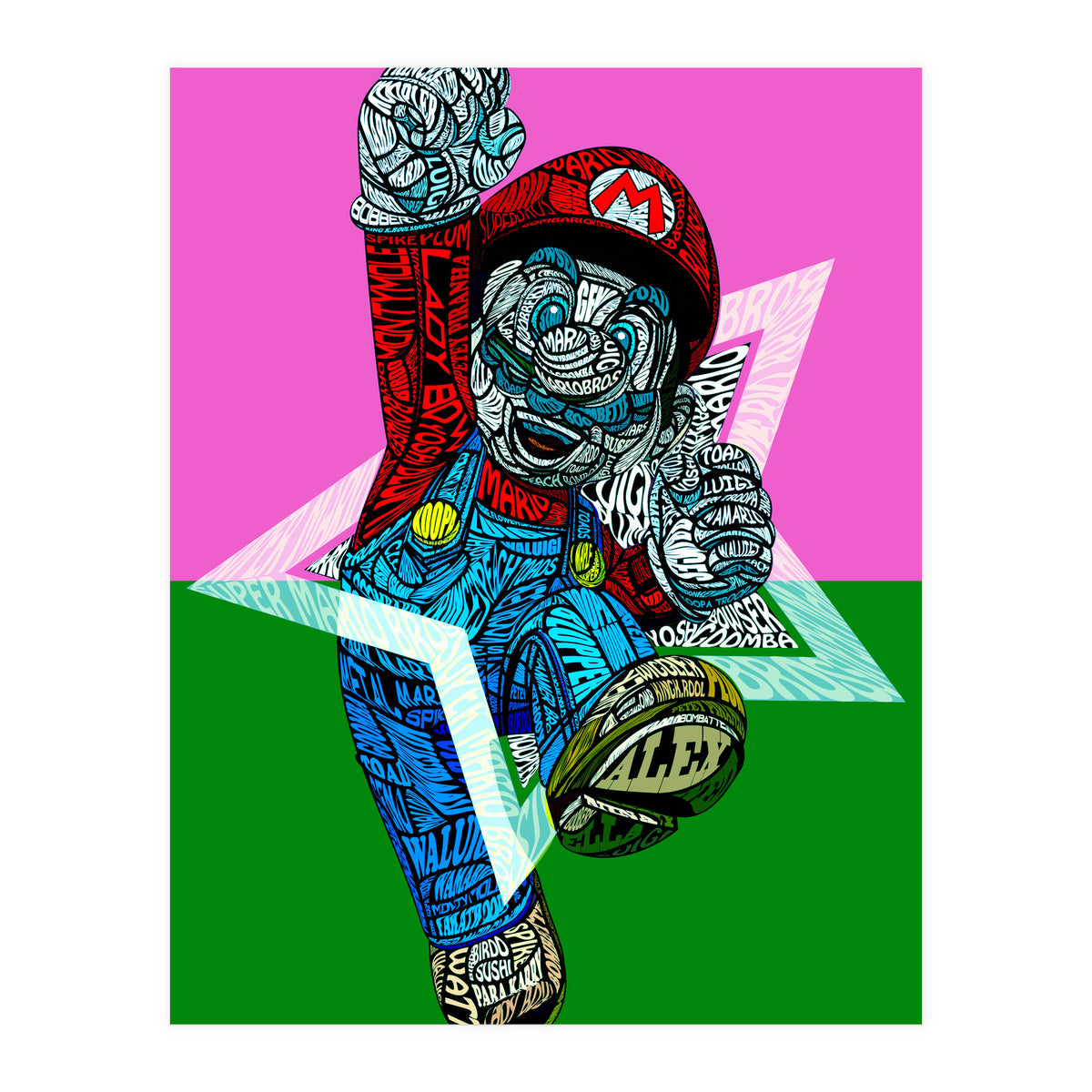 Mario Bross Typo Style Cartoon Pop Art (Print Only)