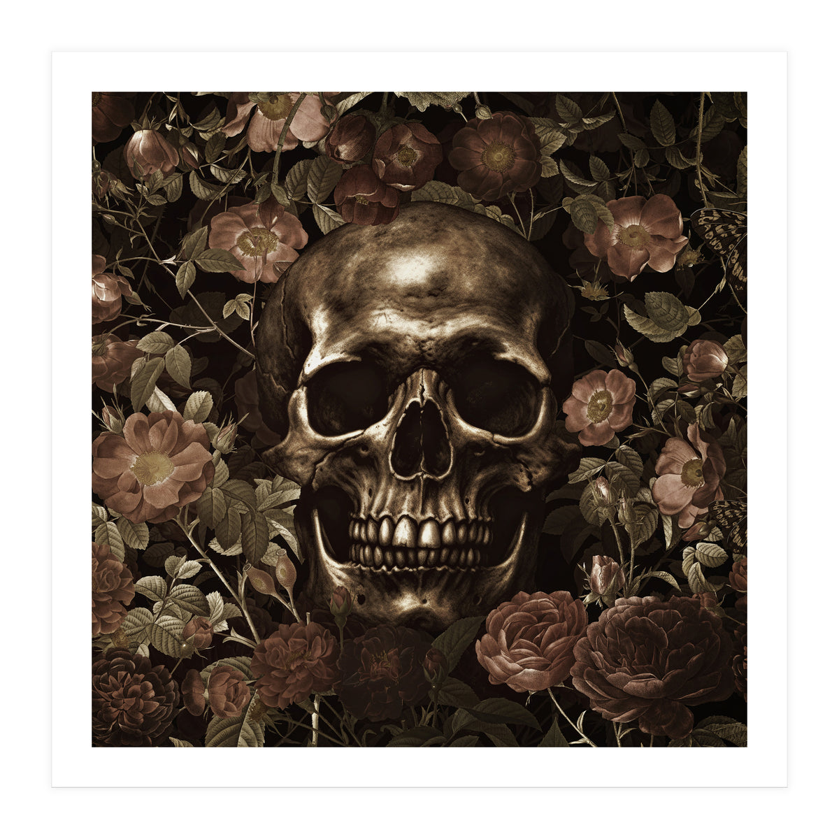 Baroque  Skull And Roses Night Garden (Print Only)