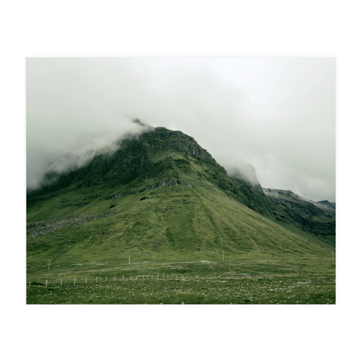 Green mountain covered in clouds - Iceland (Print Only)
