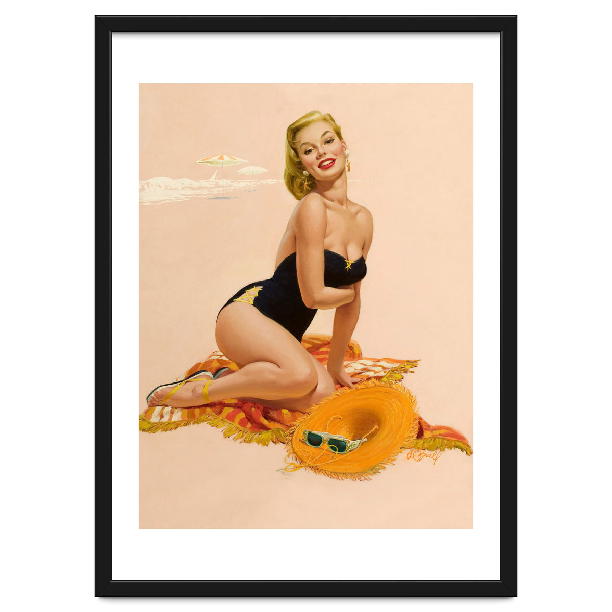 Pinup Woman Is Posing On A Beach