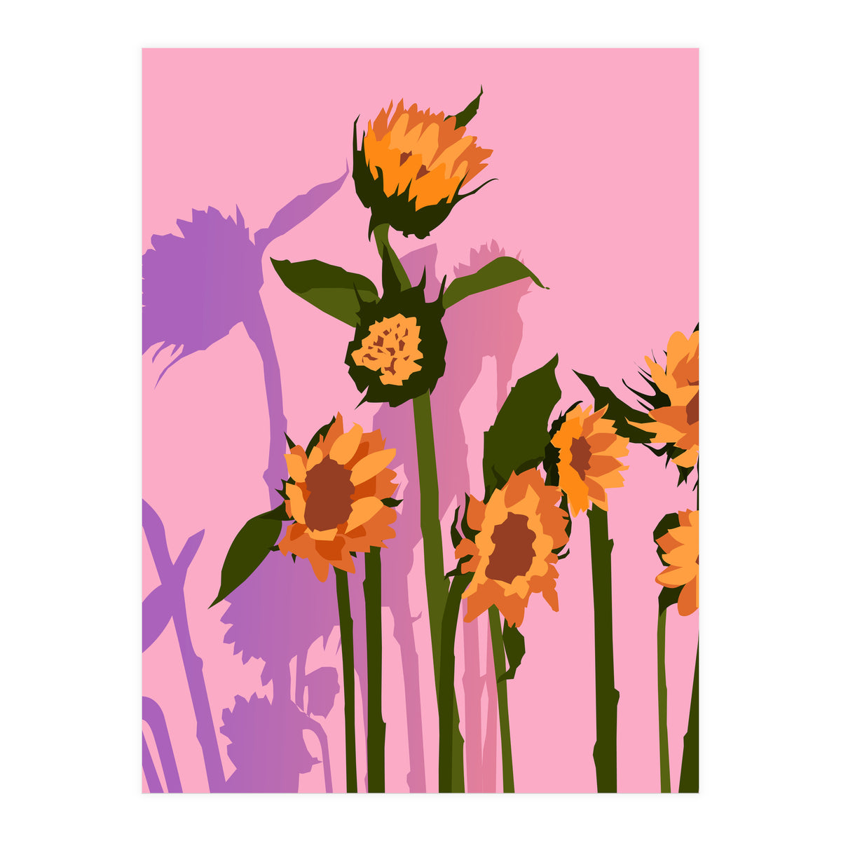 Golden Sunflowers Inside, Botanical Nature Floral Plants Painting, Blush Meadow Blossom Spring, Summer Bohemian Eclectic Positivity (Print Only)