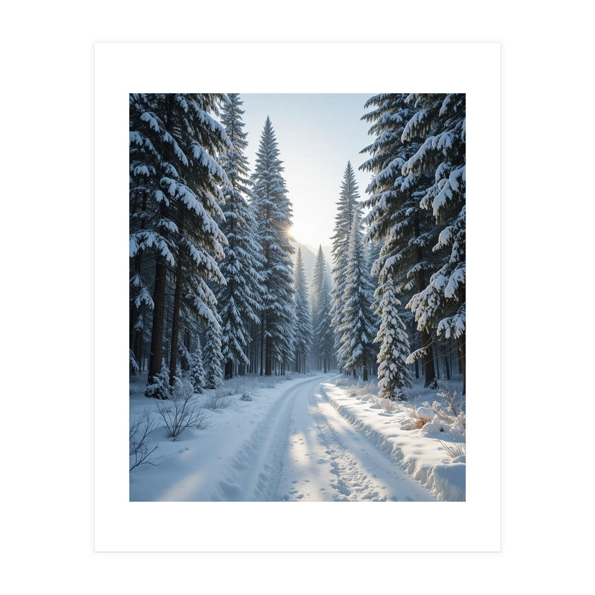 Serene Winter Wonderland Forest Road (Print Only)