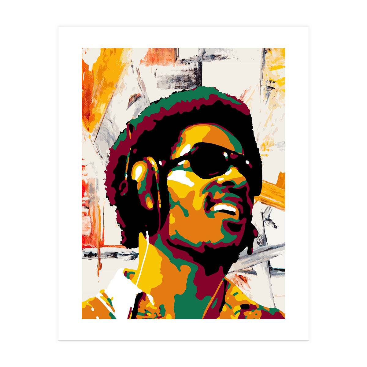Stevie Wonder Colorful Abstract Retro Art (Print Only)