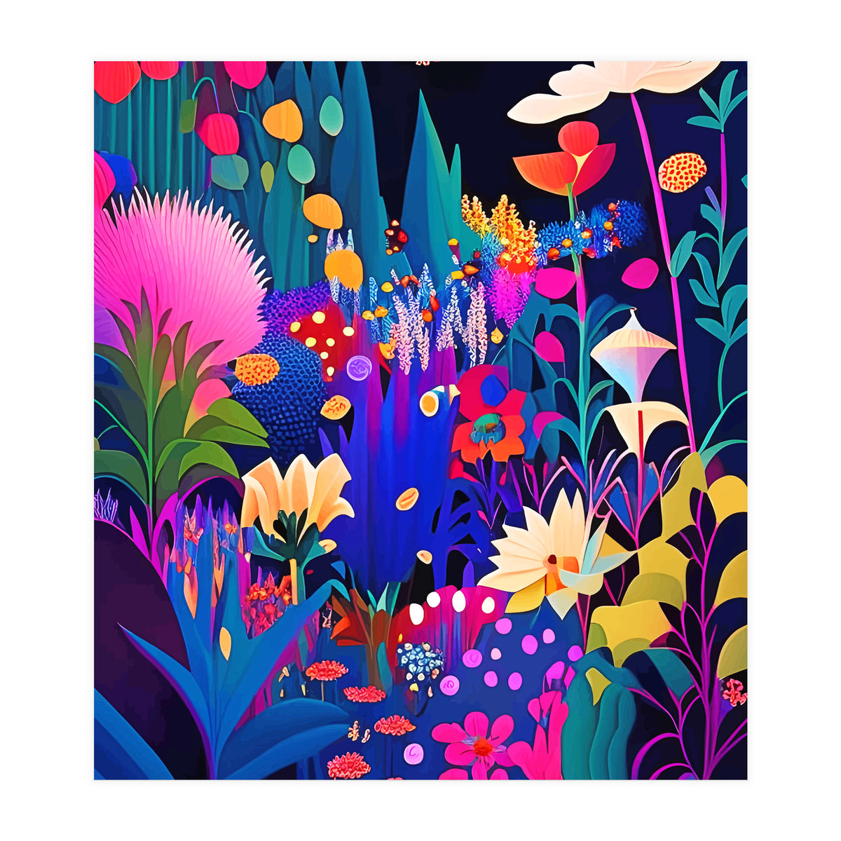 Surreal Emotions, Abstract Colorful Bold Botanical Nature Garden, Eclectic Boho Bohemian Modern Contemporary Graphic Design Painting (Print Only)