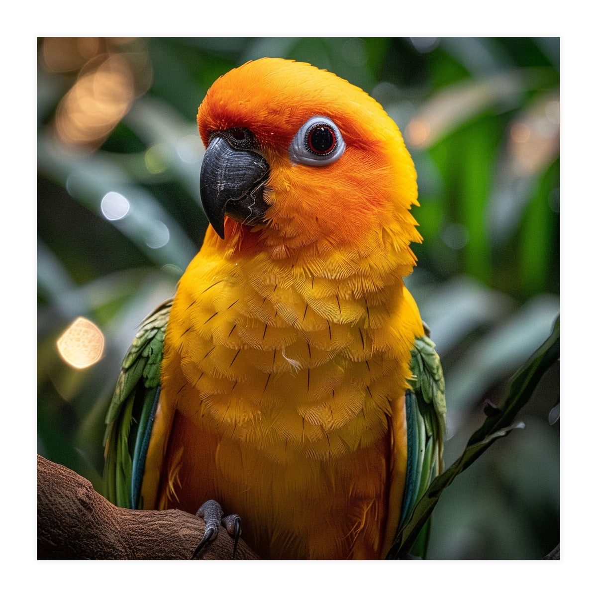 Sun Conure Parrot Colorful Bird Perched On Branch (Print Only)